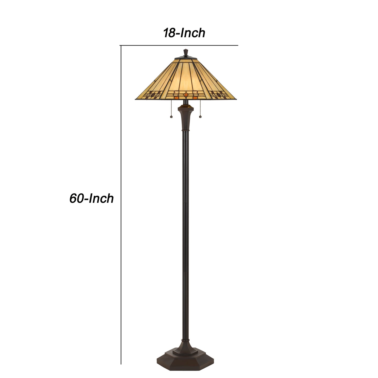 Polyresin Floor Lamp With Glass Shade And Pull Chain Switch Black