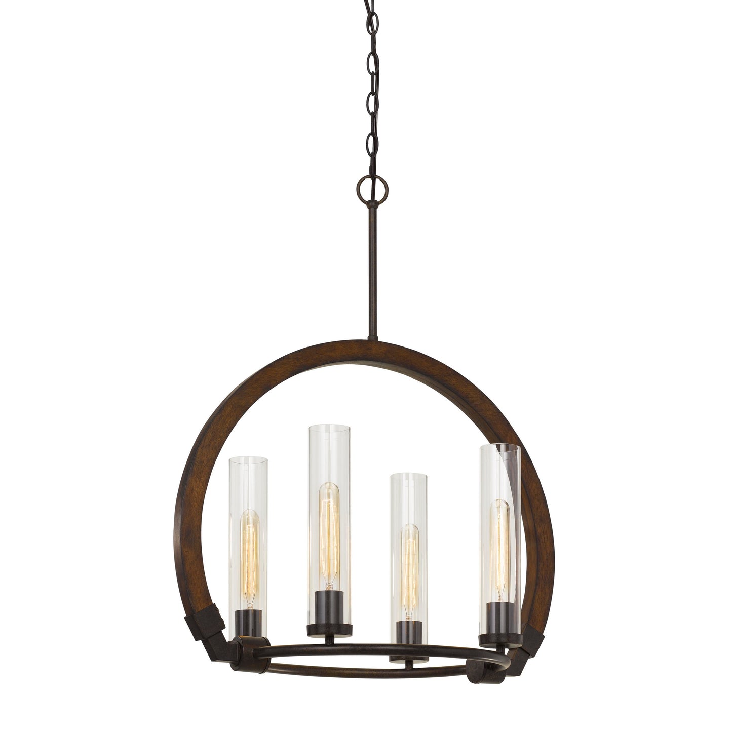 60 X 4 Watt Wood And Metal Chandelier With Glass Shade Brown And Bronze