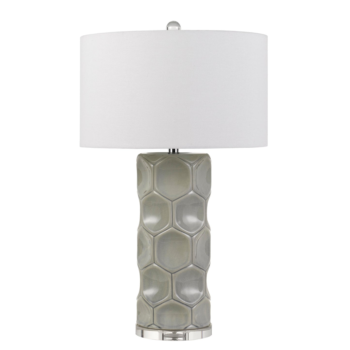 150 Watt Textured Ceramic Frame Table Lamp with Fabric Shade White and Gray