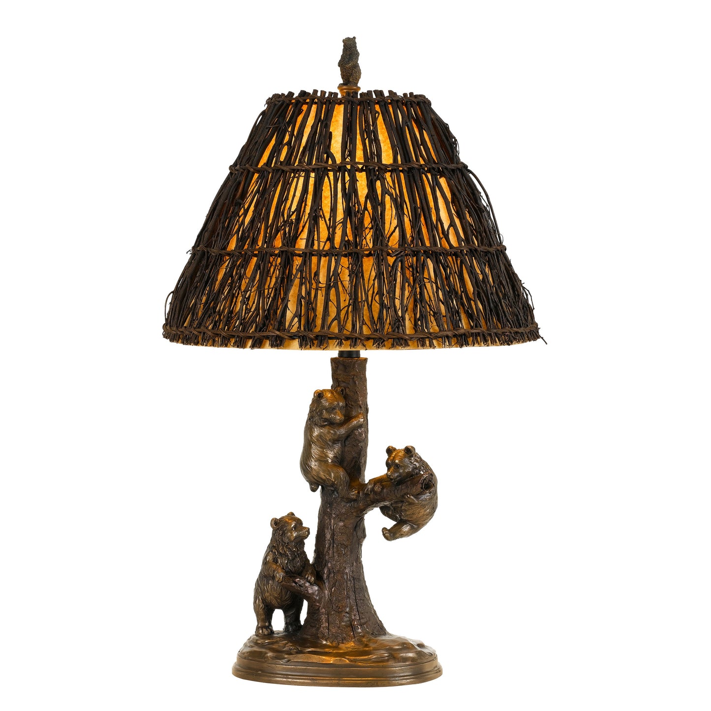 150 Watt Resin Body Table Lamp with Bear Design and Twig Shade Bronze