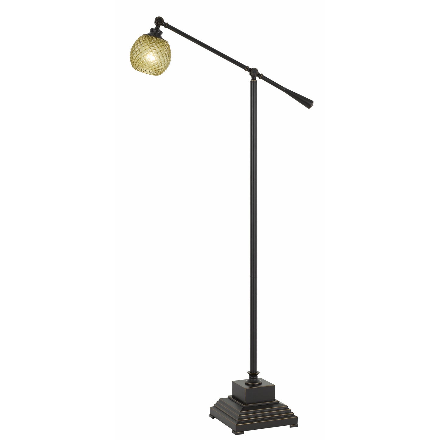 Metal Body Floor Lamp With Adjustable Arm And Textured Glass Shade Black