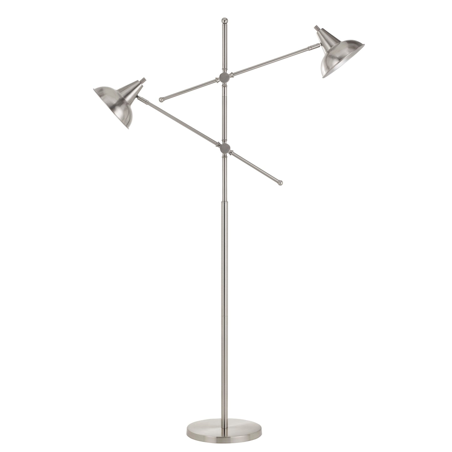 Tubular Metal Body Floor Lamp With 2 Adjustable Arms Silver
