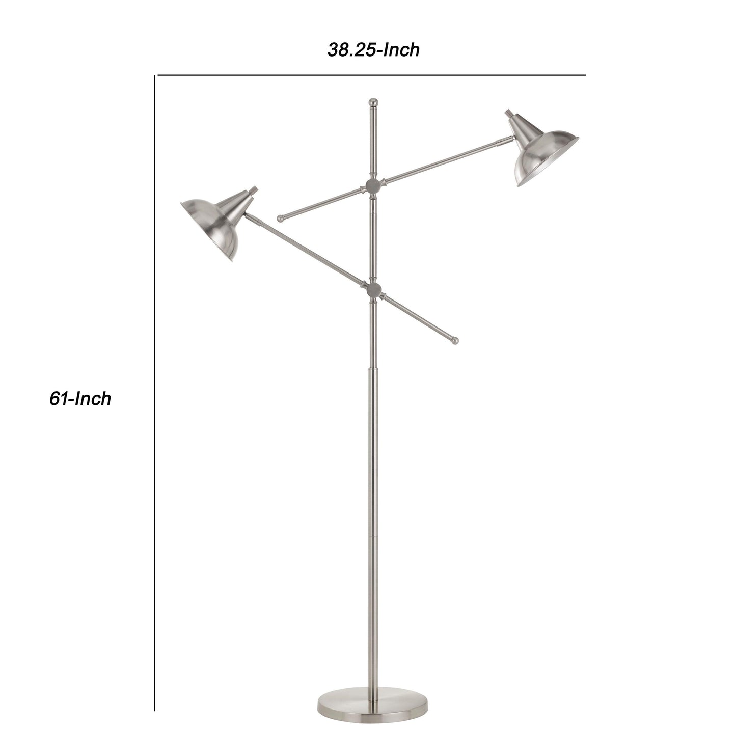 Tubular Metal Body Floor Lamp With 2 Adjustable Arms Silver