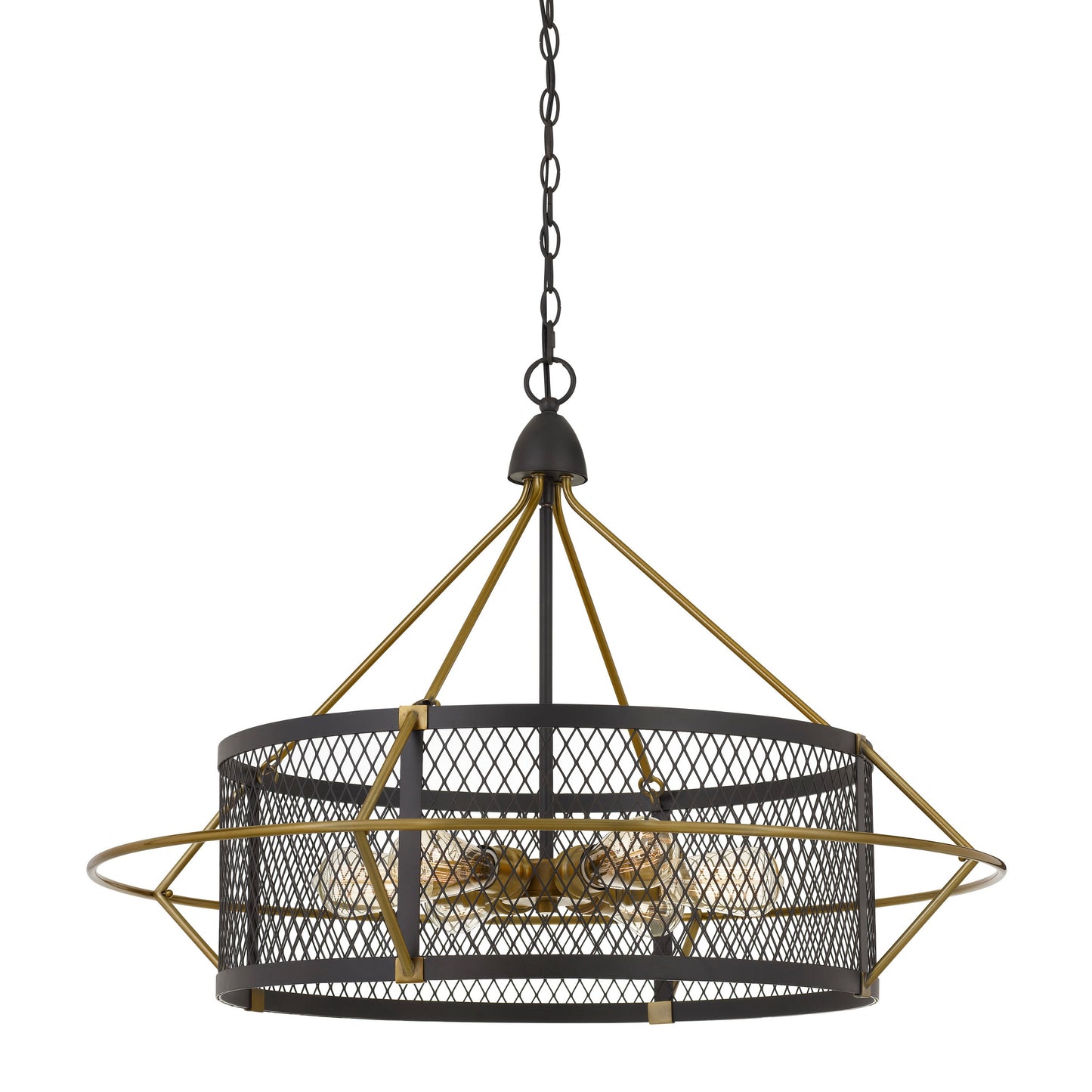 6 Bulb Metal Chandelier With Round Mesh Frame Black And Gold