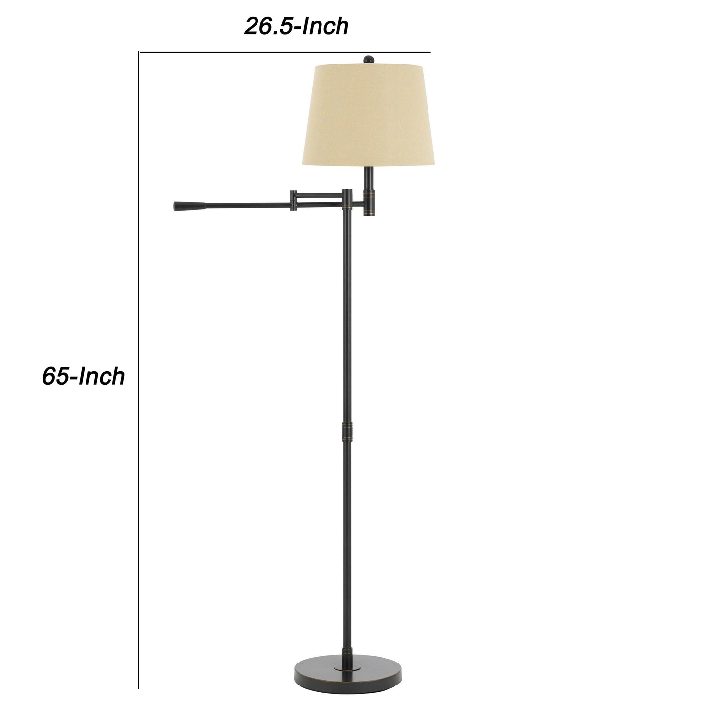 Metal Floor Lamp With Swing Arm And Tubular Stand Beige And Black