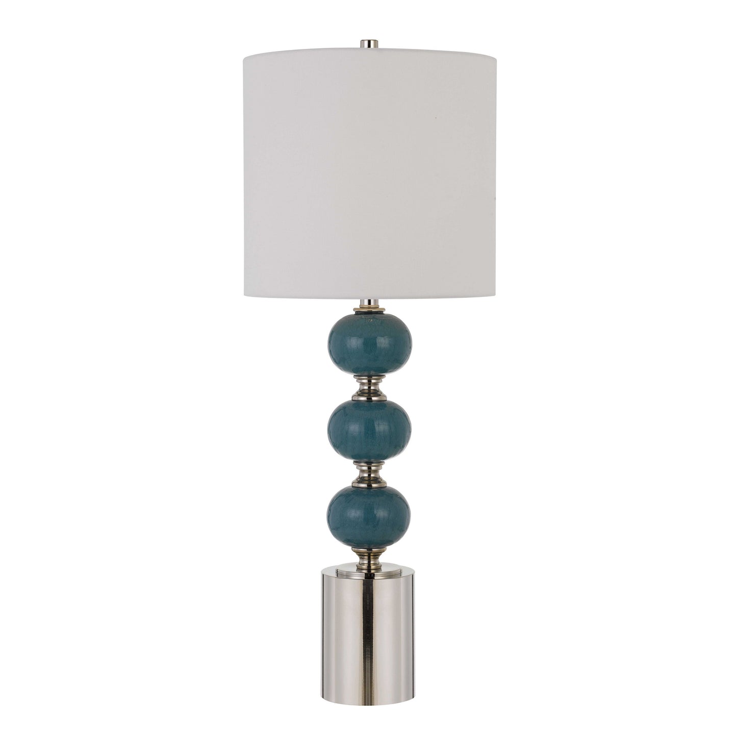 Stacked Ball Design Table Lamp with Fabric Shade Set of 2 Blue and Silver