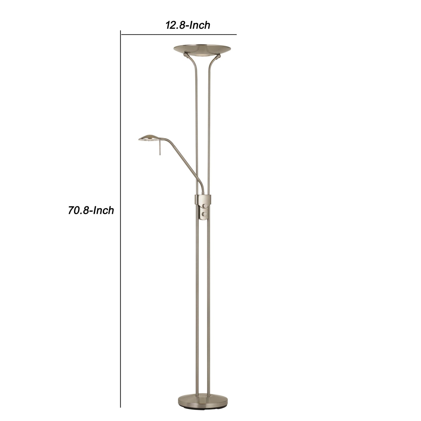 2 Metal Heads Torchiere Floor Lamp With Dimmer Control Chrome