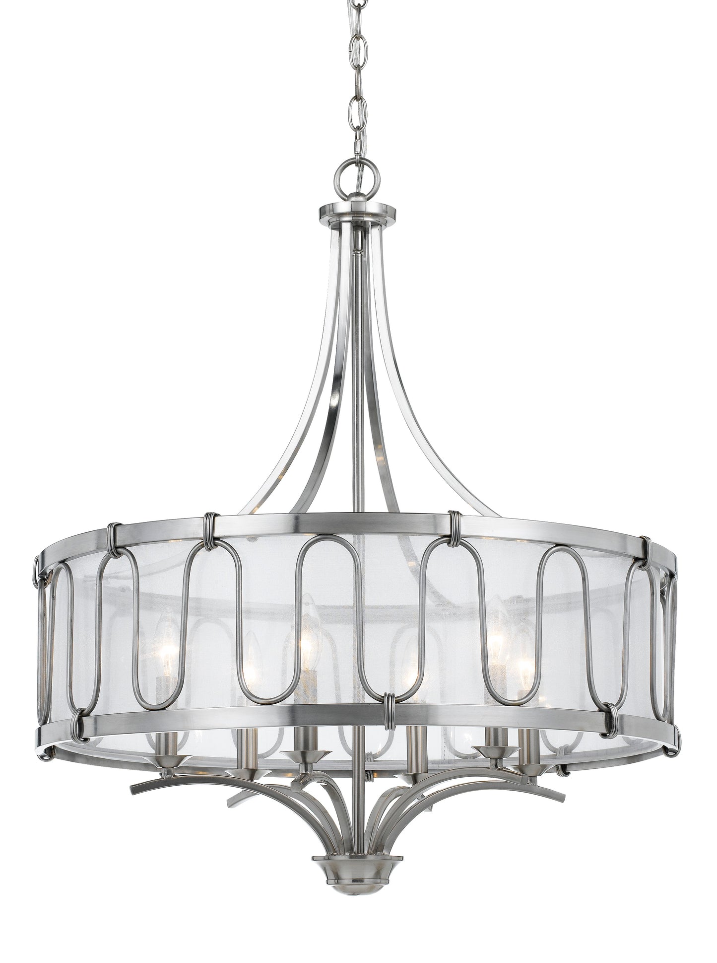 6 Bulb Metal Frame Chandelier With Smoked Fabric Shade Silver