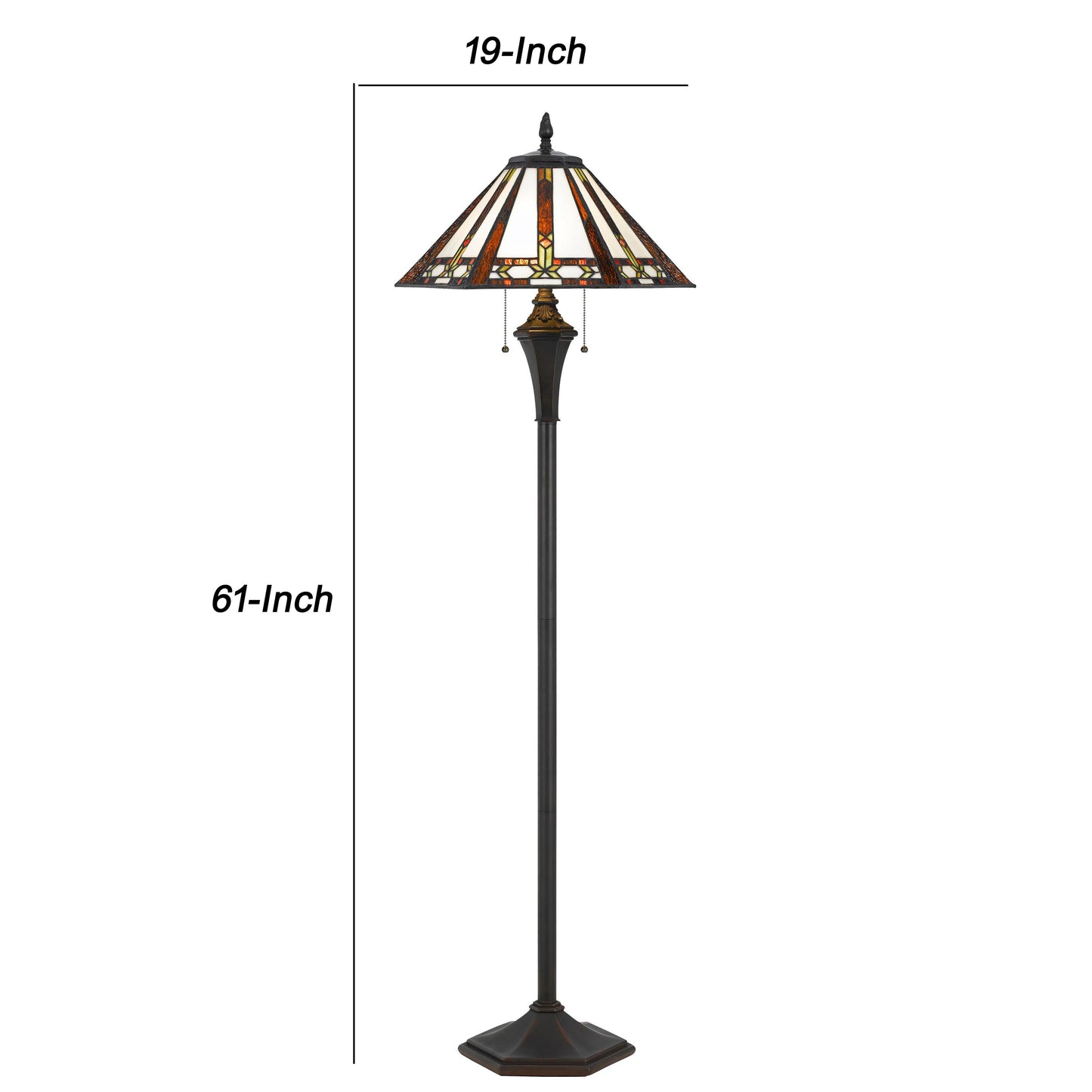 Flared Glass Shade Floor Lamp With Pattern And Stalk Support Multicolor