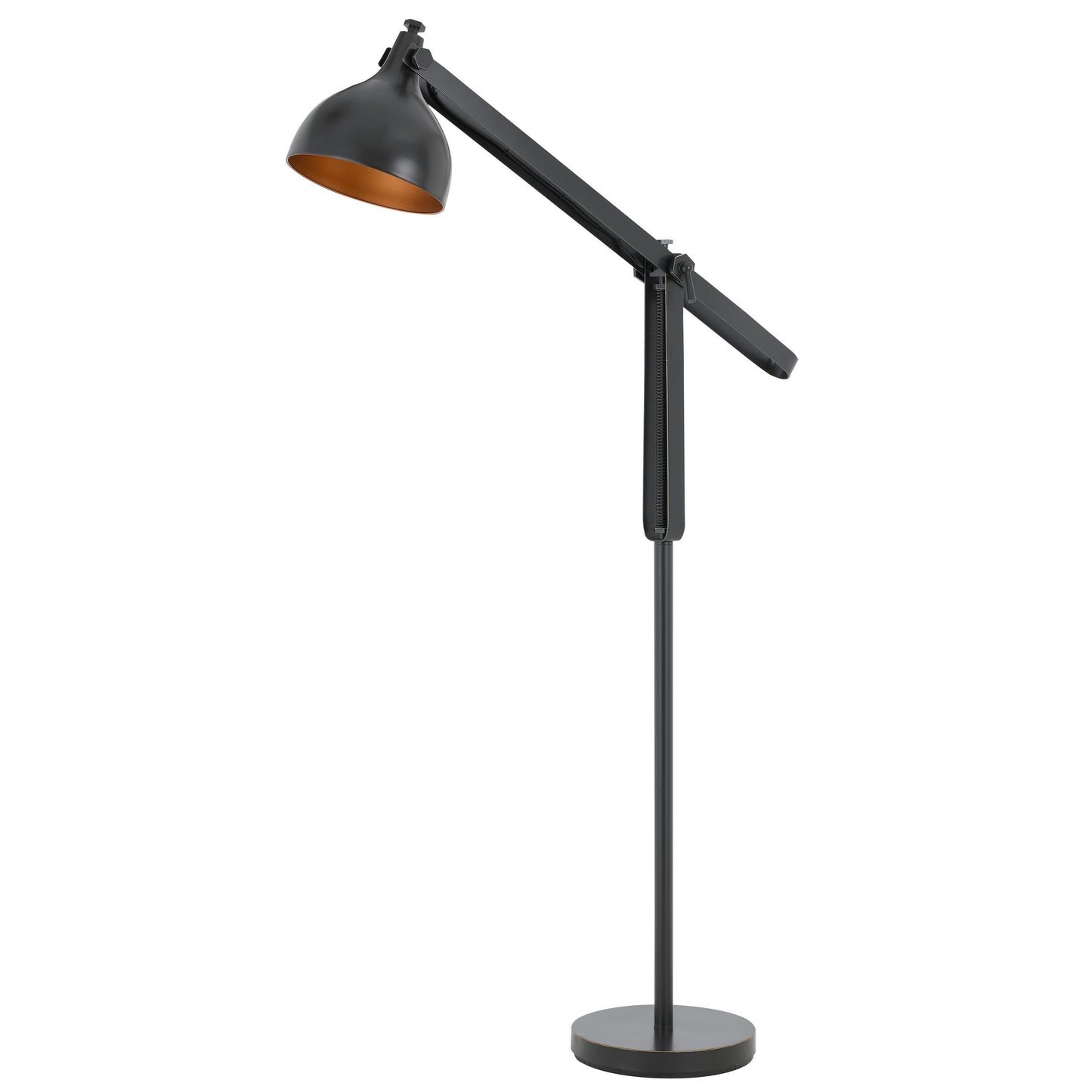 Round Shade Metal Floor Lamp With Adjustable Stalk Support Black