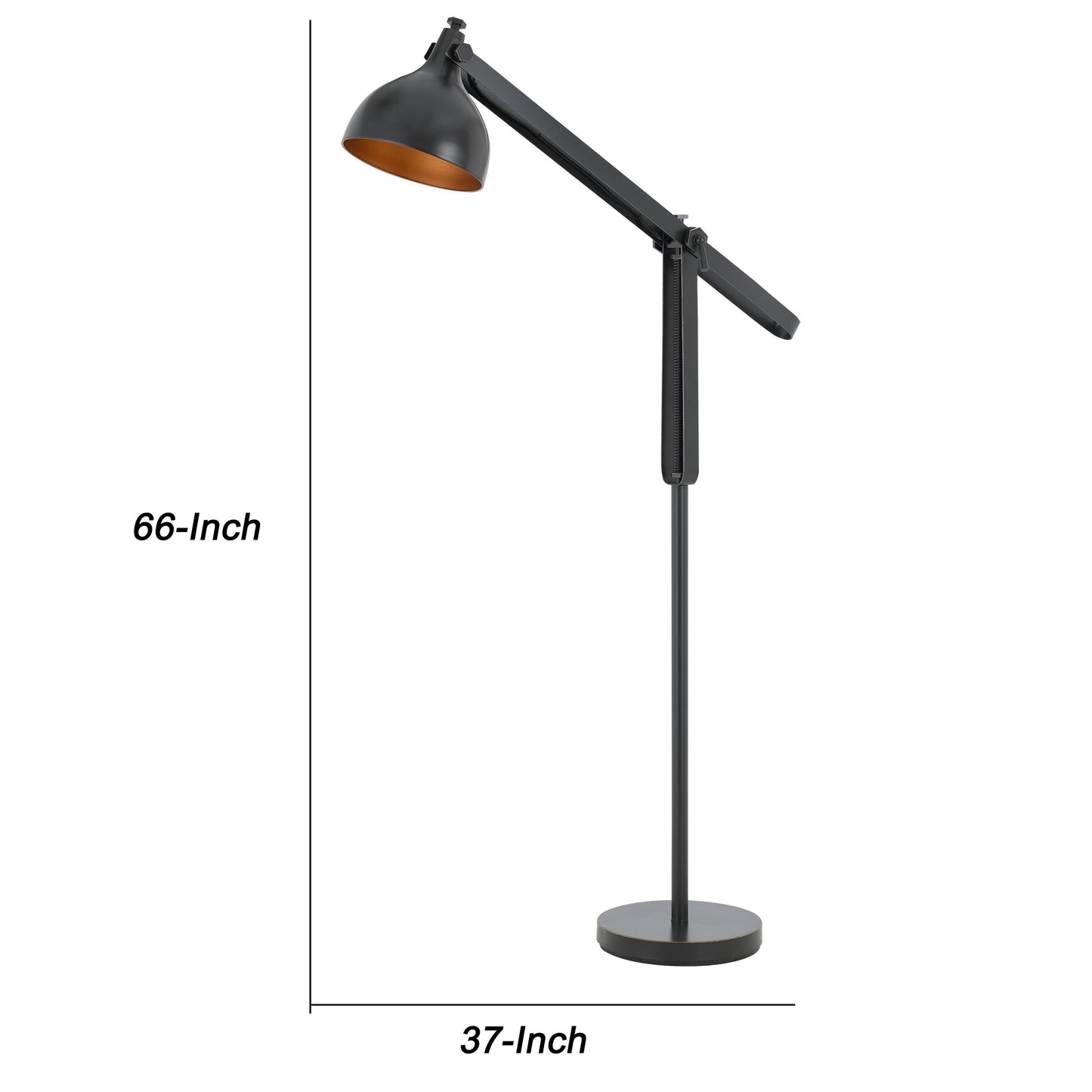 Round Shade Metal Floor Lamp With Adjustable Stalk Support Black