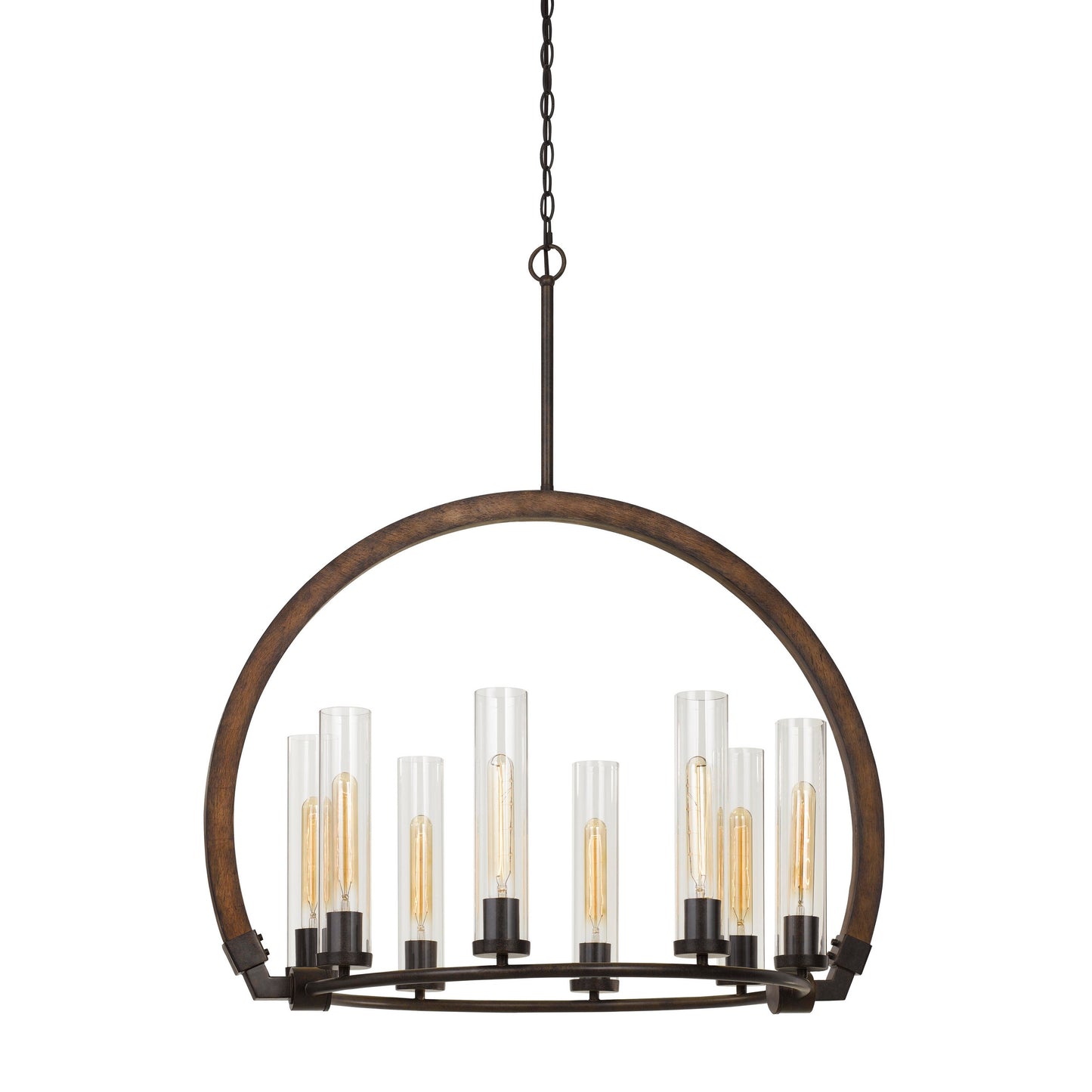 8 Bulb Chandelier With Arched Wooden And Metal Frame Brown And Bronze