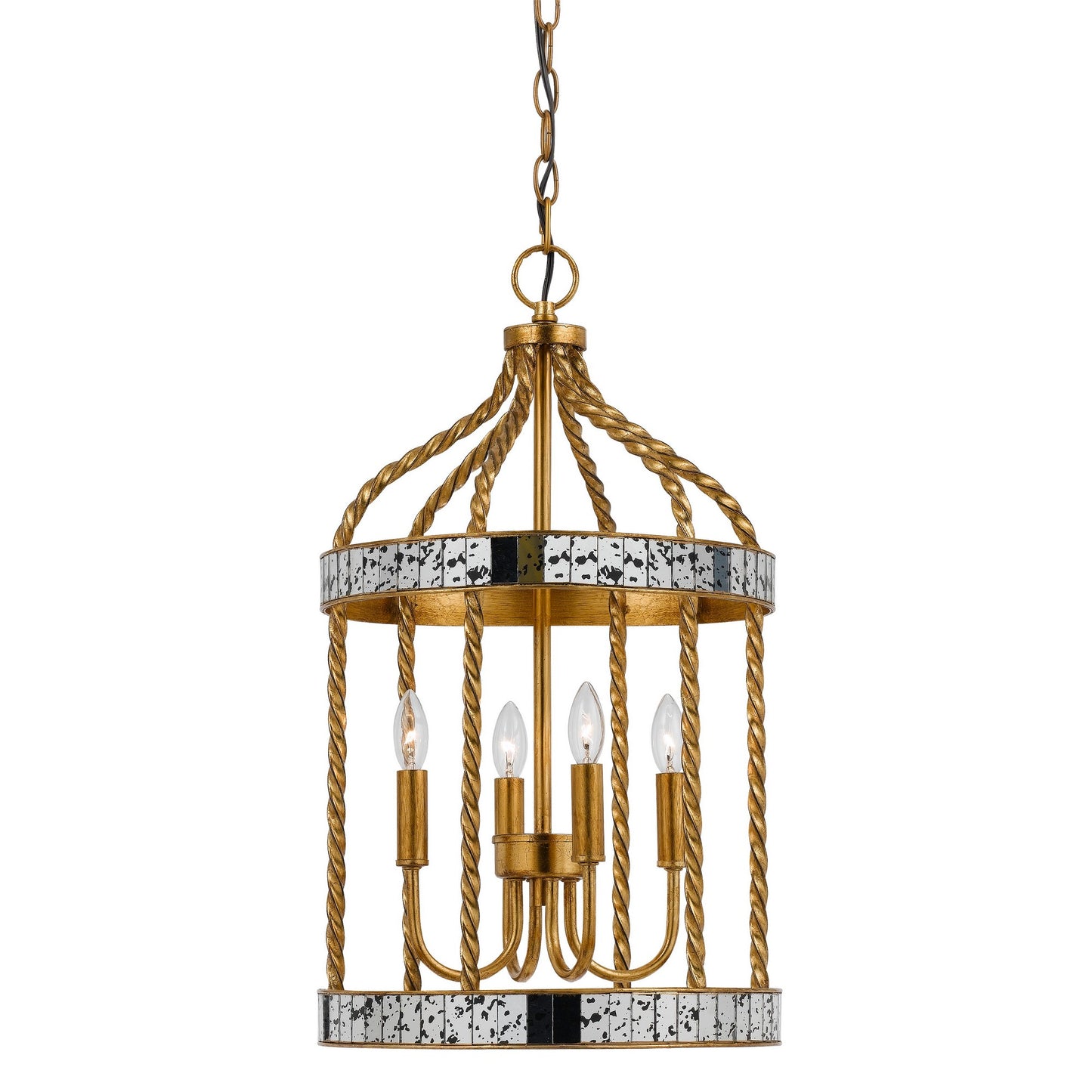 25 Inch Metal Chandelier Pendant Bird Cage Design Woven Rope Gold