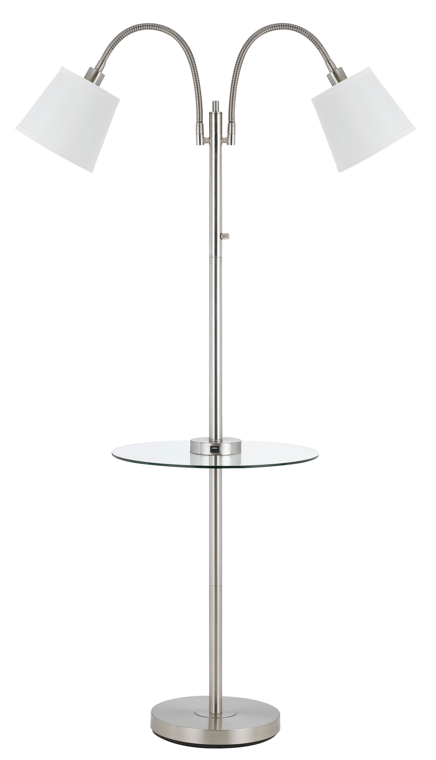 Metal Floor Lamp With 2 Gooseneck Design Shade And 3 Way Switch Silver
