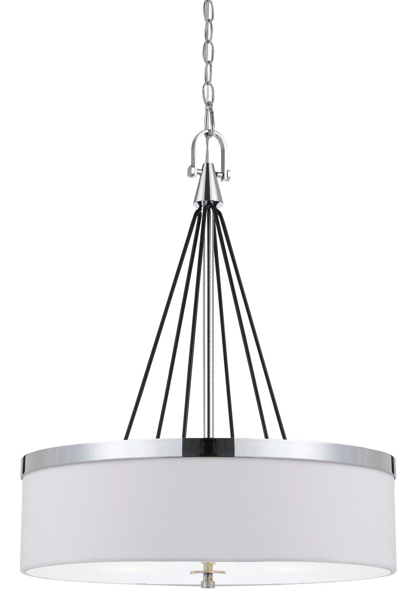 Metal Pendant Fixture With Round Fabric Shade And Chain White