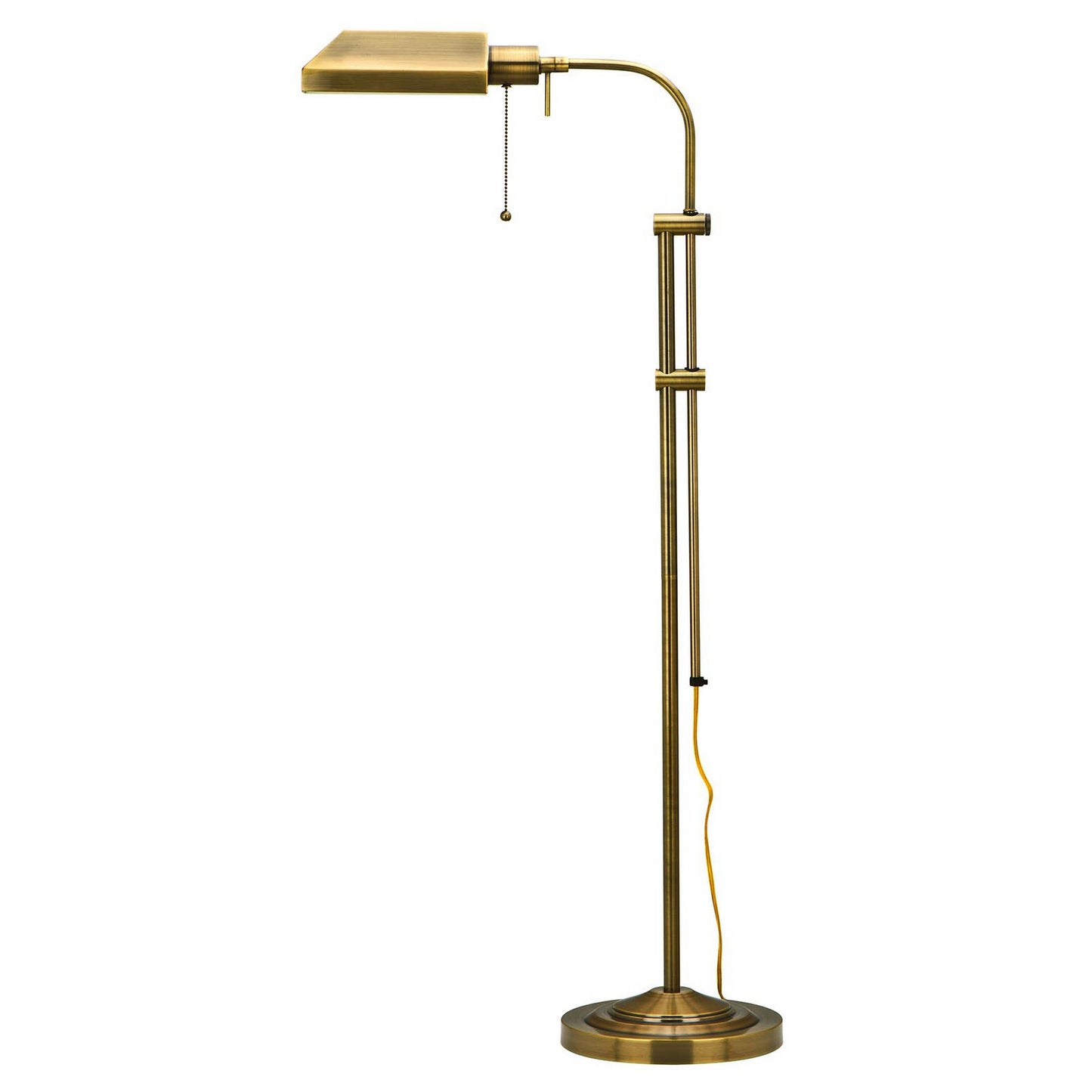 Metal Rectangular Floor Lamp With Adjustable Pole Gold