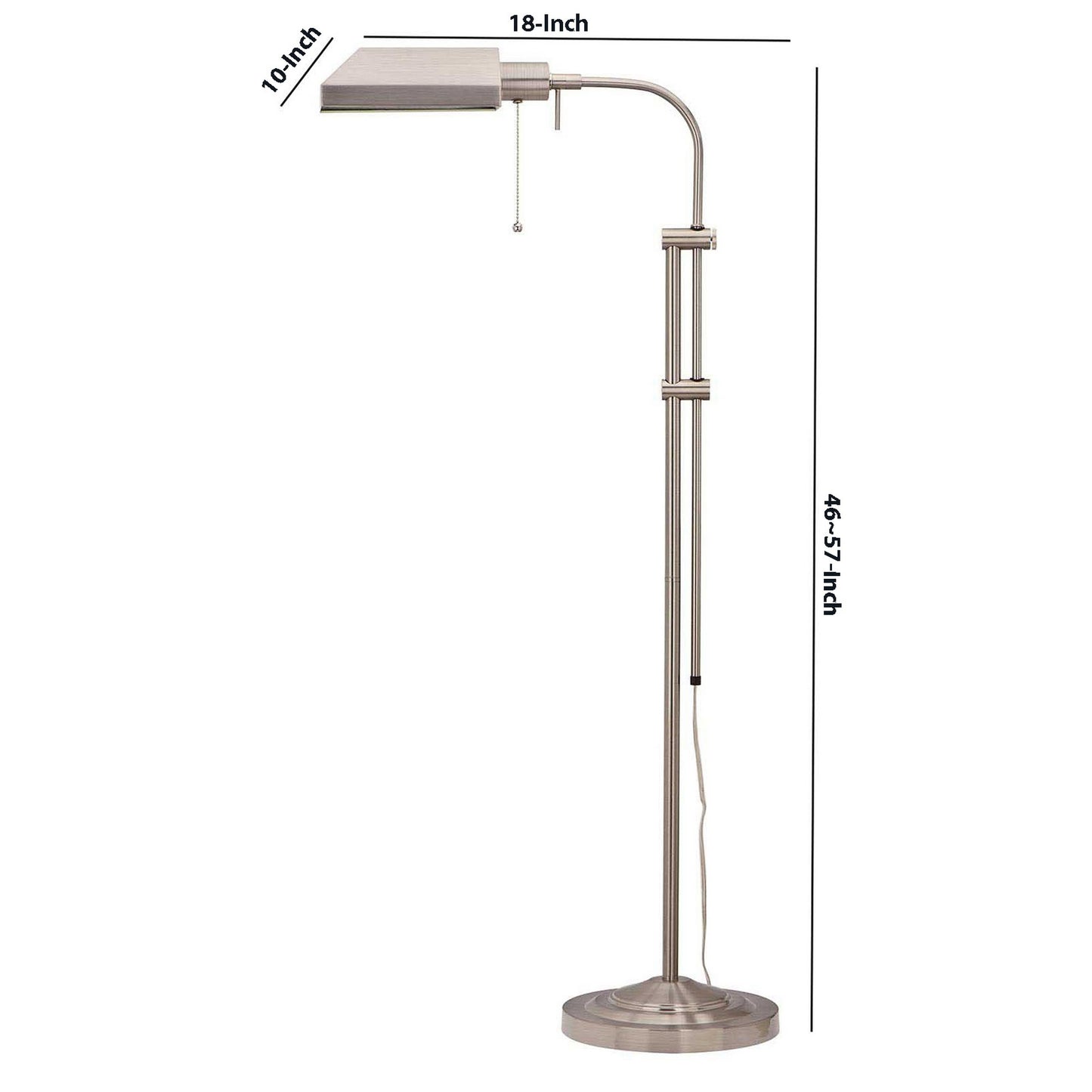 Metal Rectangular Floor Lamp With Adjustable Pole White
