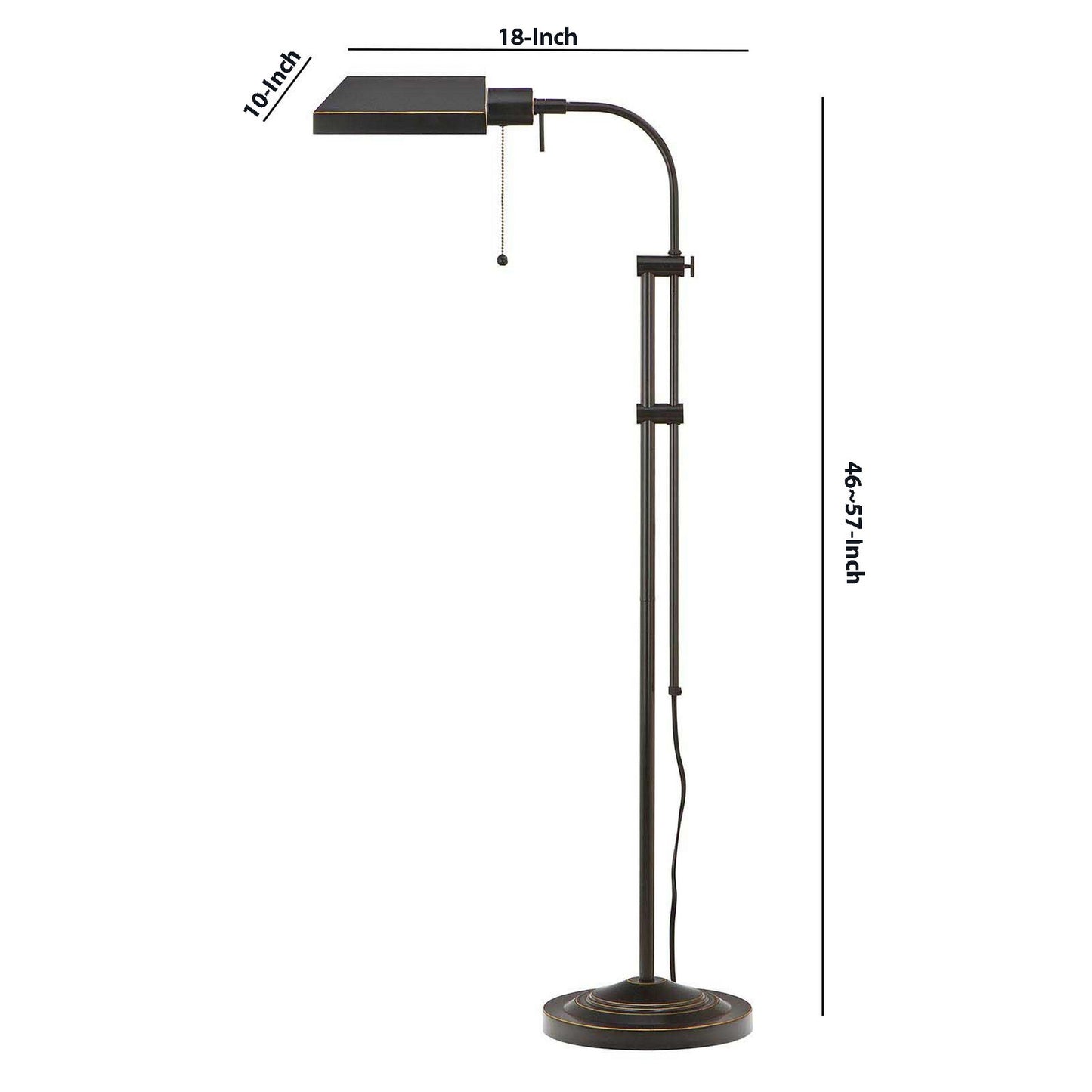 Metal Rectangular Floor Lamp With Adjustable Pole Black