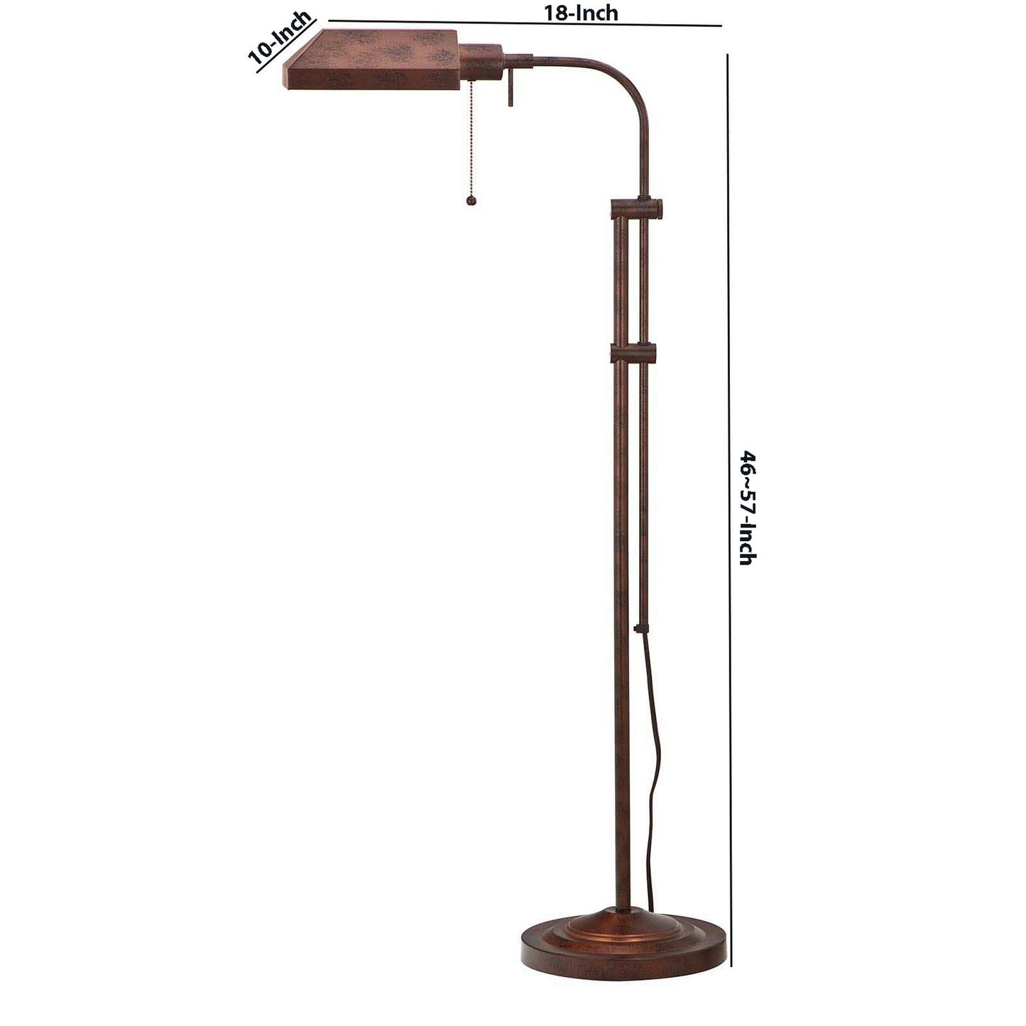 Metal Rectangular Floor Lamp With Adjustable Pole Bronze