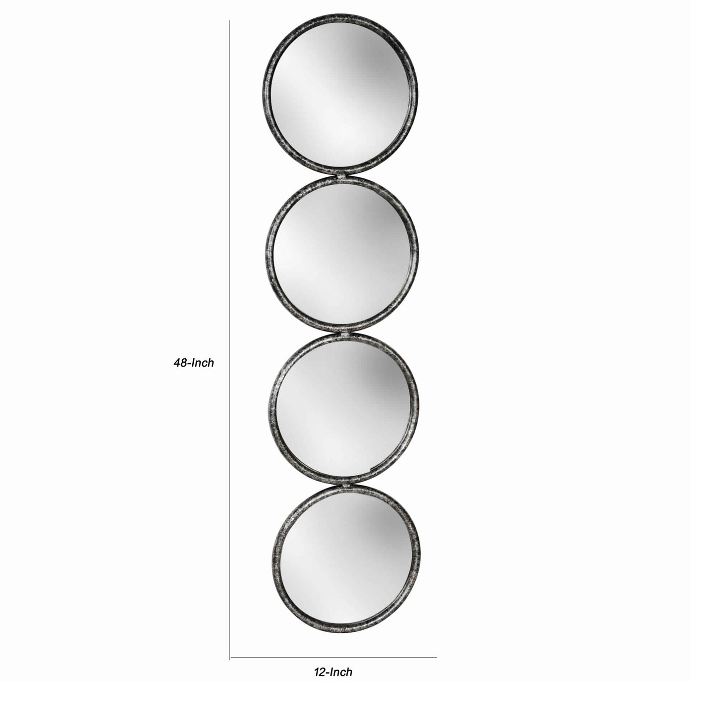 48 Inch 4 Stacked Round Mirrored Wall Decor Antique Silver