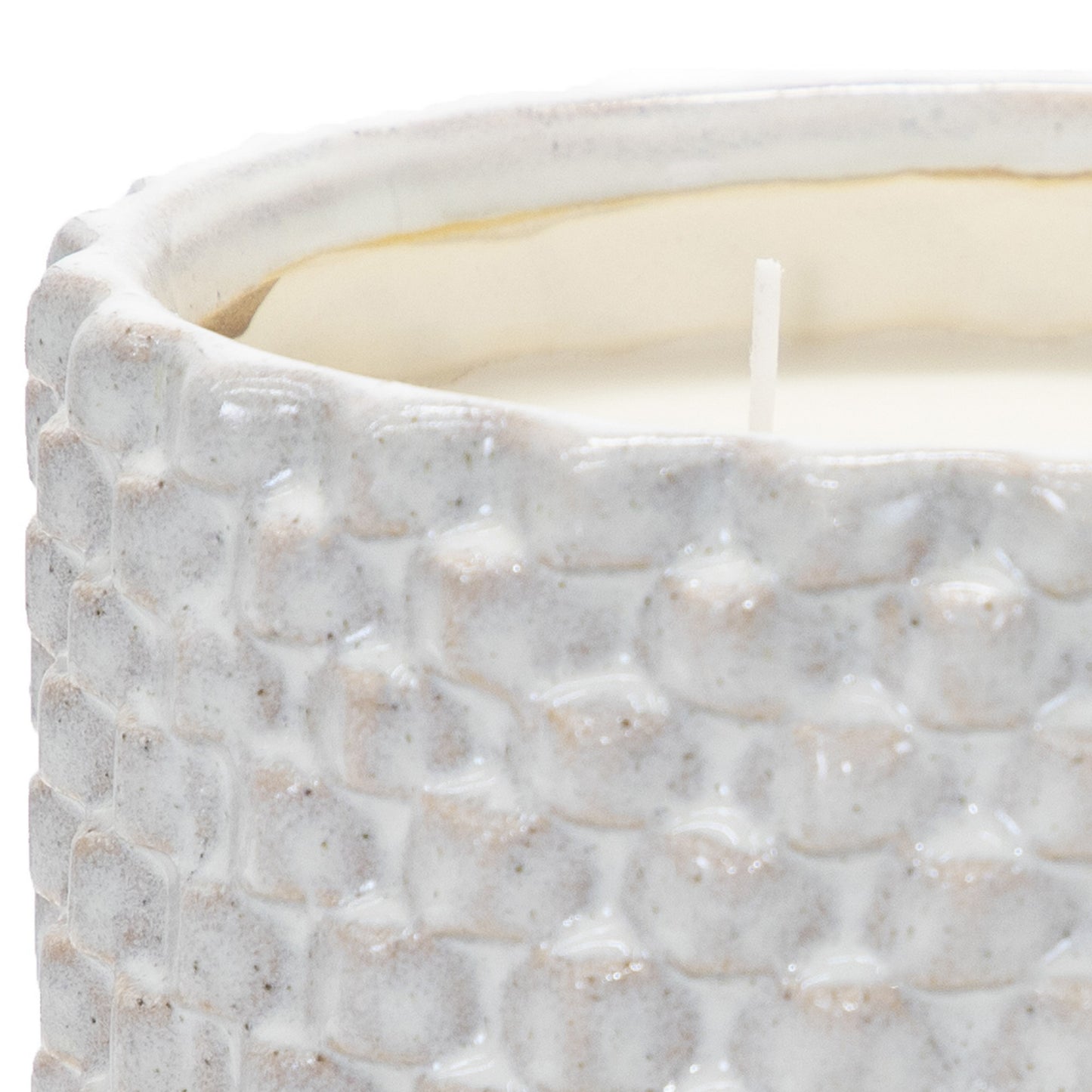 8 Inch Textured Ceramic Scented Pot Candle With Legs White And Beige