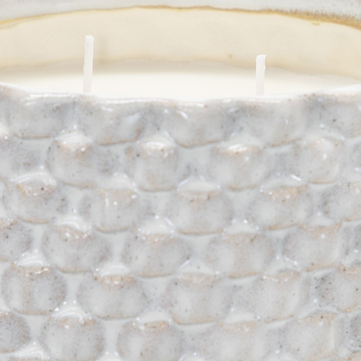 8 Inch Textured Ceramic Scented Pot Candle With Legs White And Beige