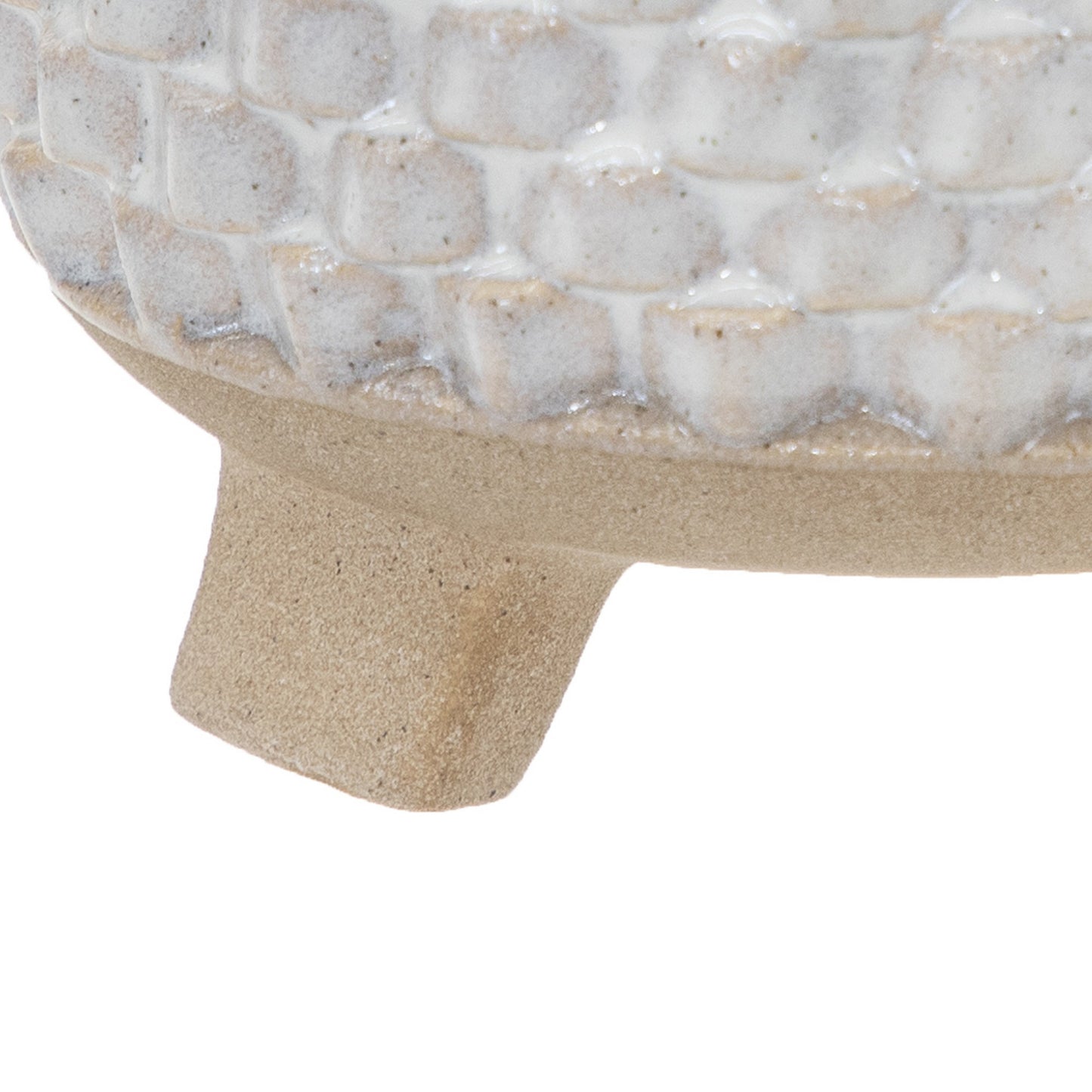 8 Inch Textured Ceramic Scented Pot Candle With Legs White And Beige