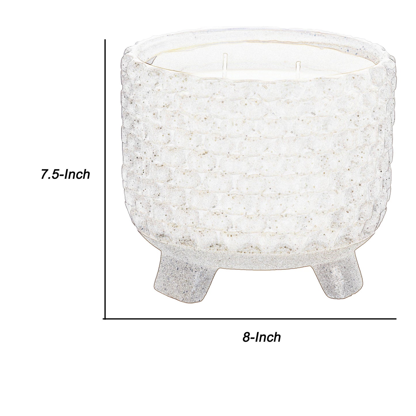 8 Inch Textured Ceramic Scented Pot Candle With Legs White And Beige