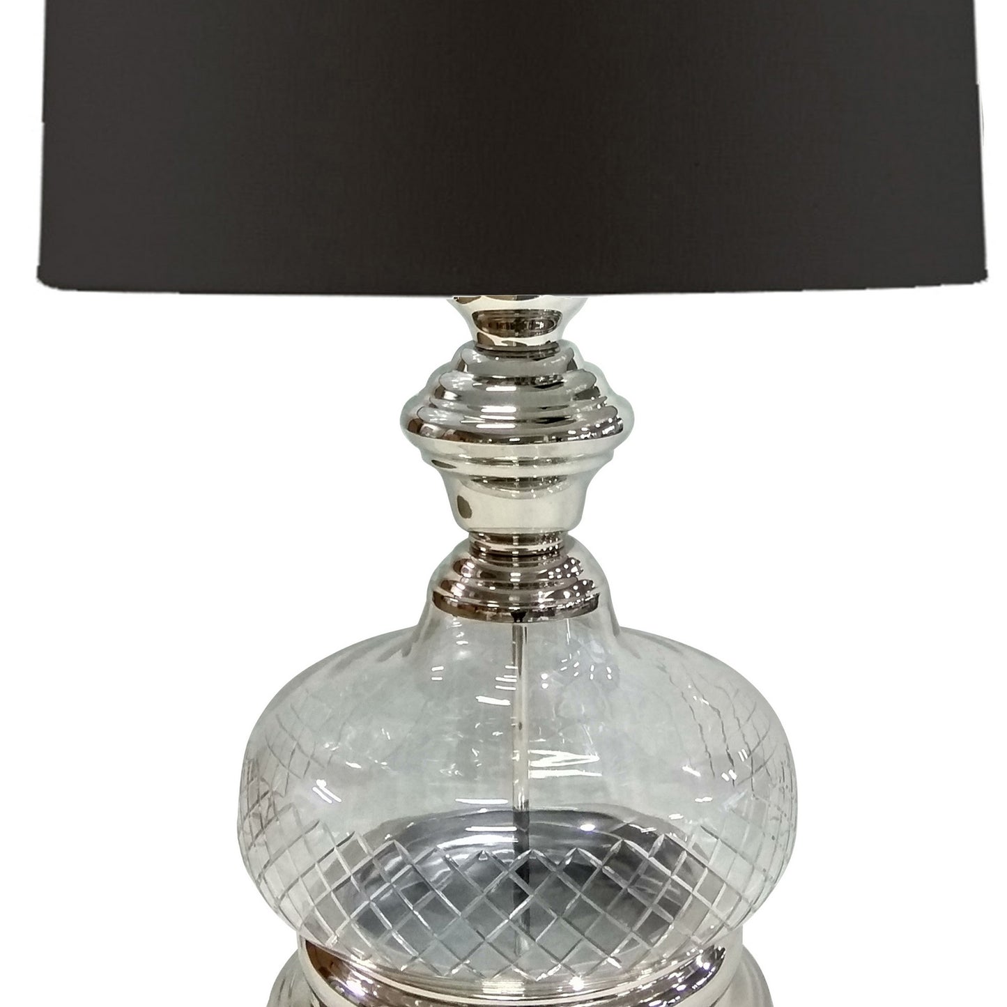 Pot Bellied Shape Glass Table Lamp with Metal Tier Base Clear and Black
