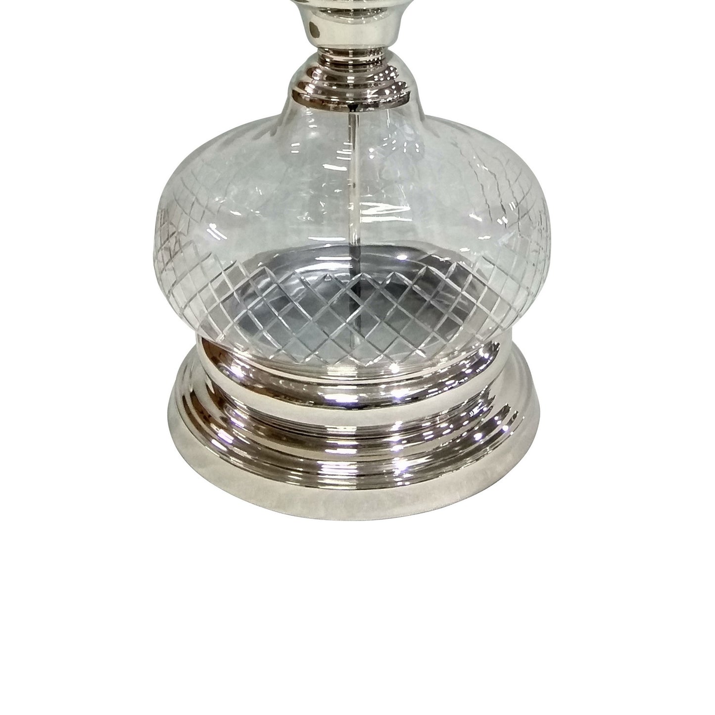 Pot Bellied Shape Glass Table Lamp with Metal Tier Base Clear and Black