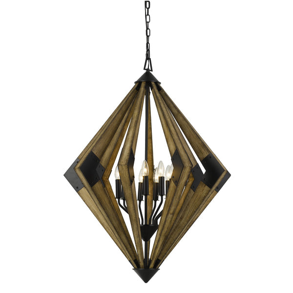 9 Bulb Diamond Shape Wooden Chandelier With Metal Accents Brown