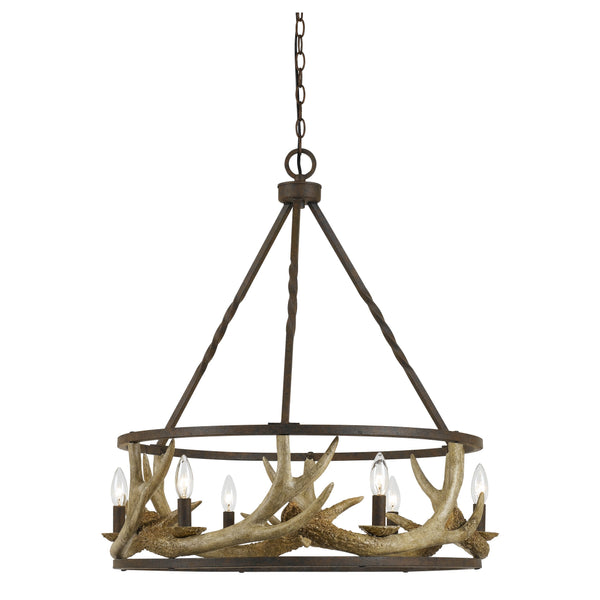 6 Bulb Metal Frame Chandelier With Resin Antler Design dark Bronze And Gold