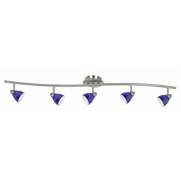 5 Light 120V Metal Track Light Fixture with Textured Shade Silver and Blue