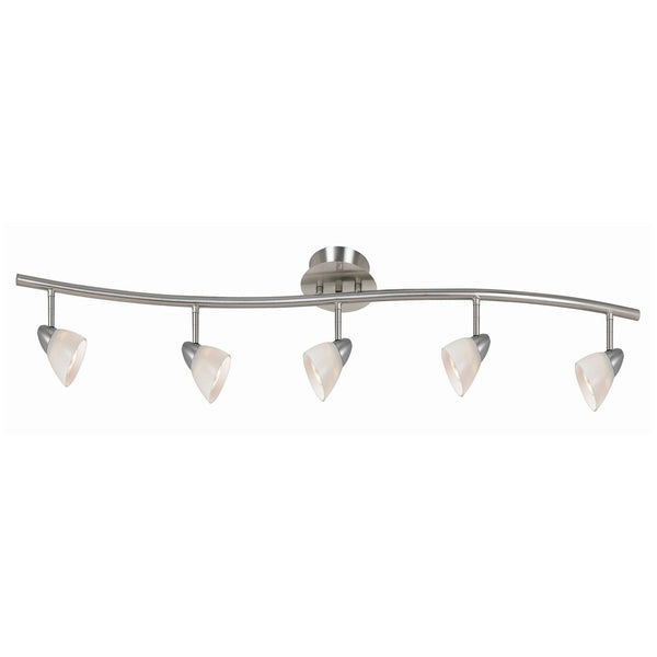 5 Light 120V Metal Track Light Fixture with Glass Shade White and Silver