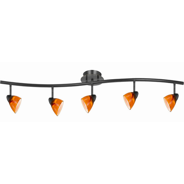 5 Light 120V Metal Track Light Fixture with Glass Shade Black and Orange