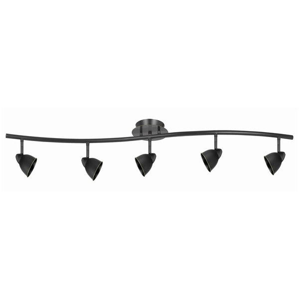 5 Light 120V Metal Track Light Fixture with Round Shade Black