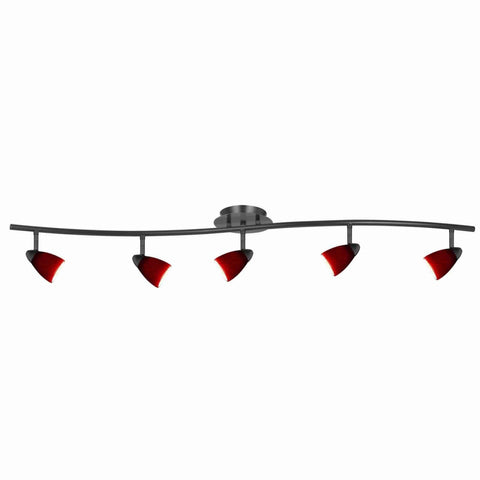 5 Light 120V Metal Track Light Fixture with Glass Shade Black and Red