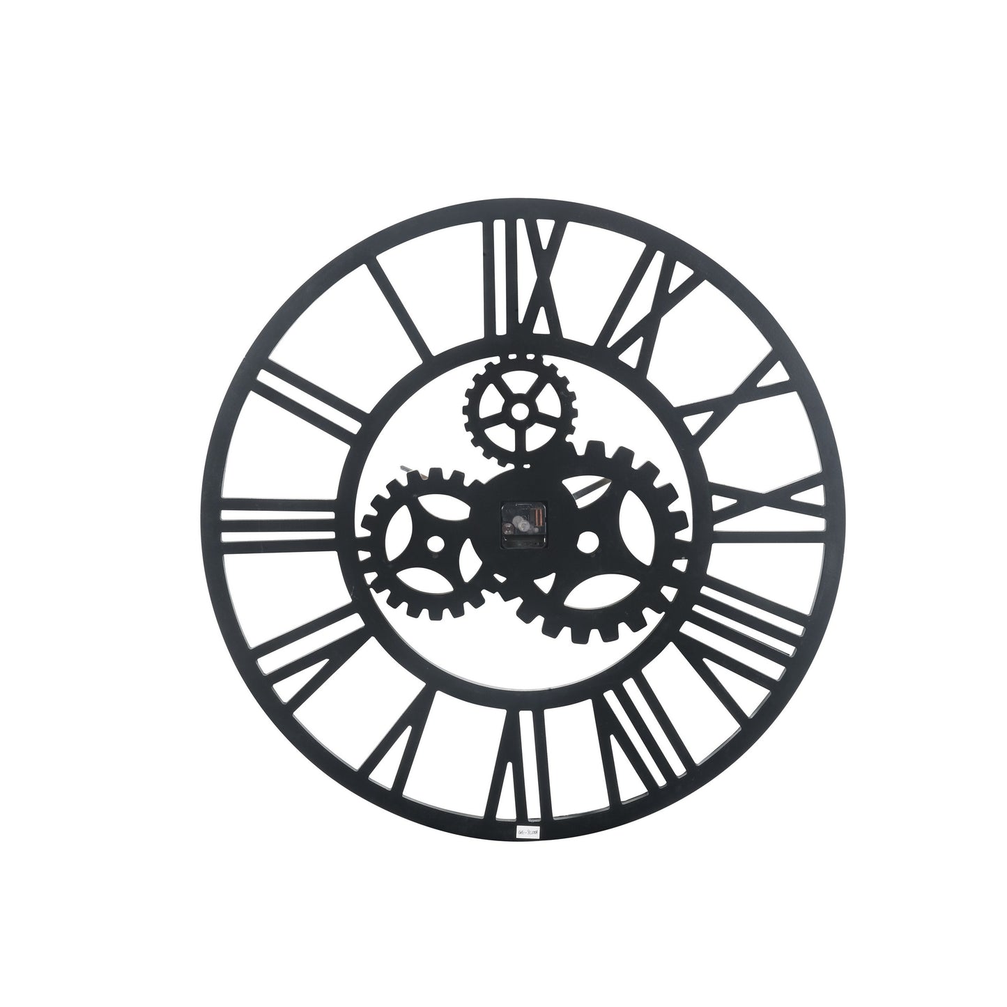 Round Mirror Panel Open Frame Wall Clock With Gear Design Silver