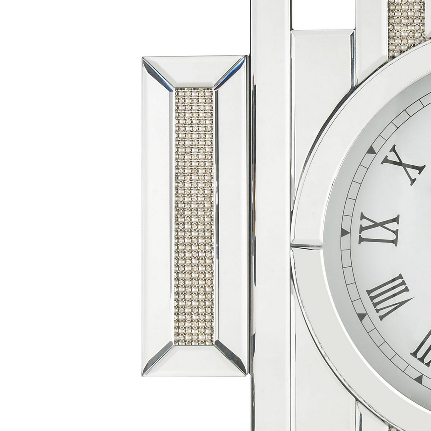 Irregular Mirror Panel Frame Wall Clock With Faux Diamond Inlay Silver