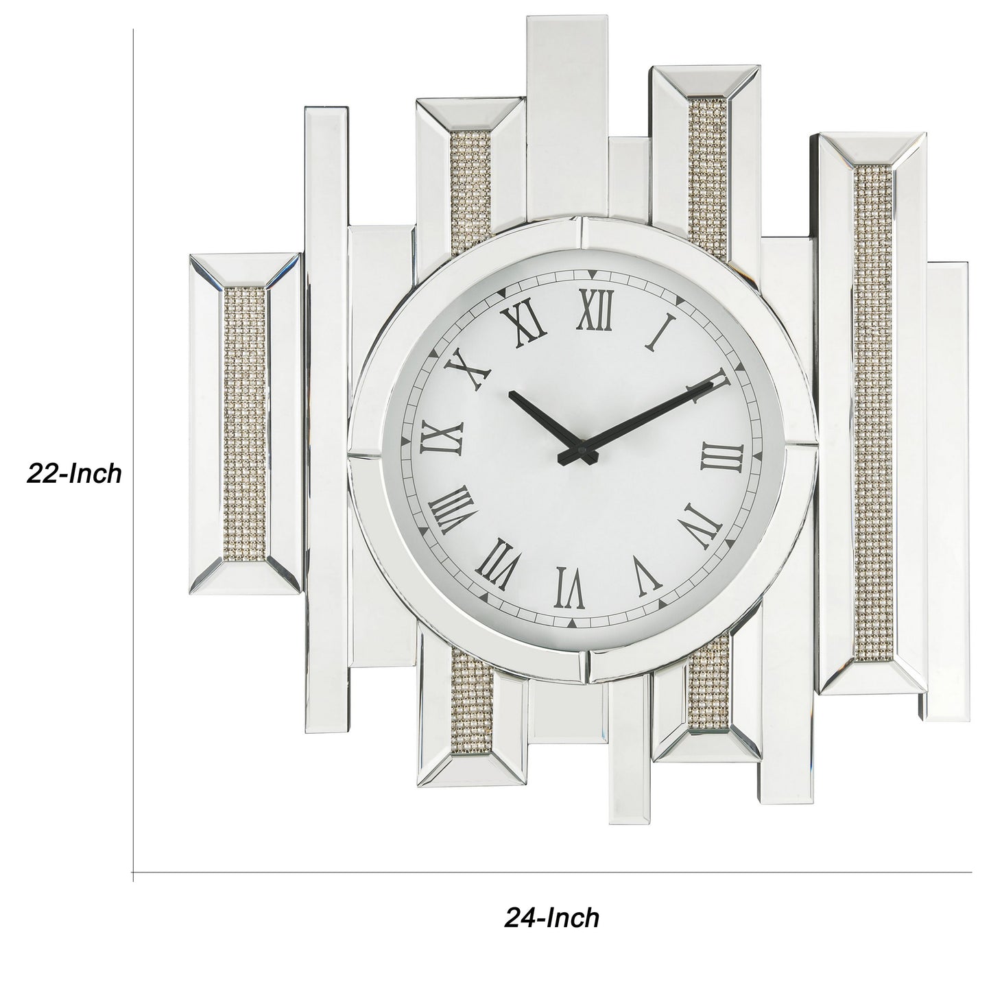 Irregular Mirror Panel Frame Wall Clock With Faux Diamond Inlay Silver
