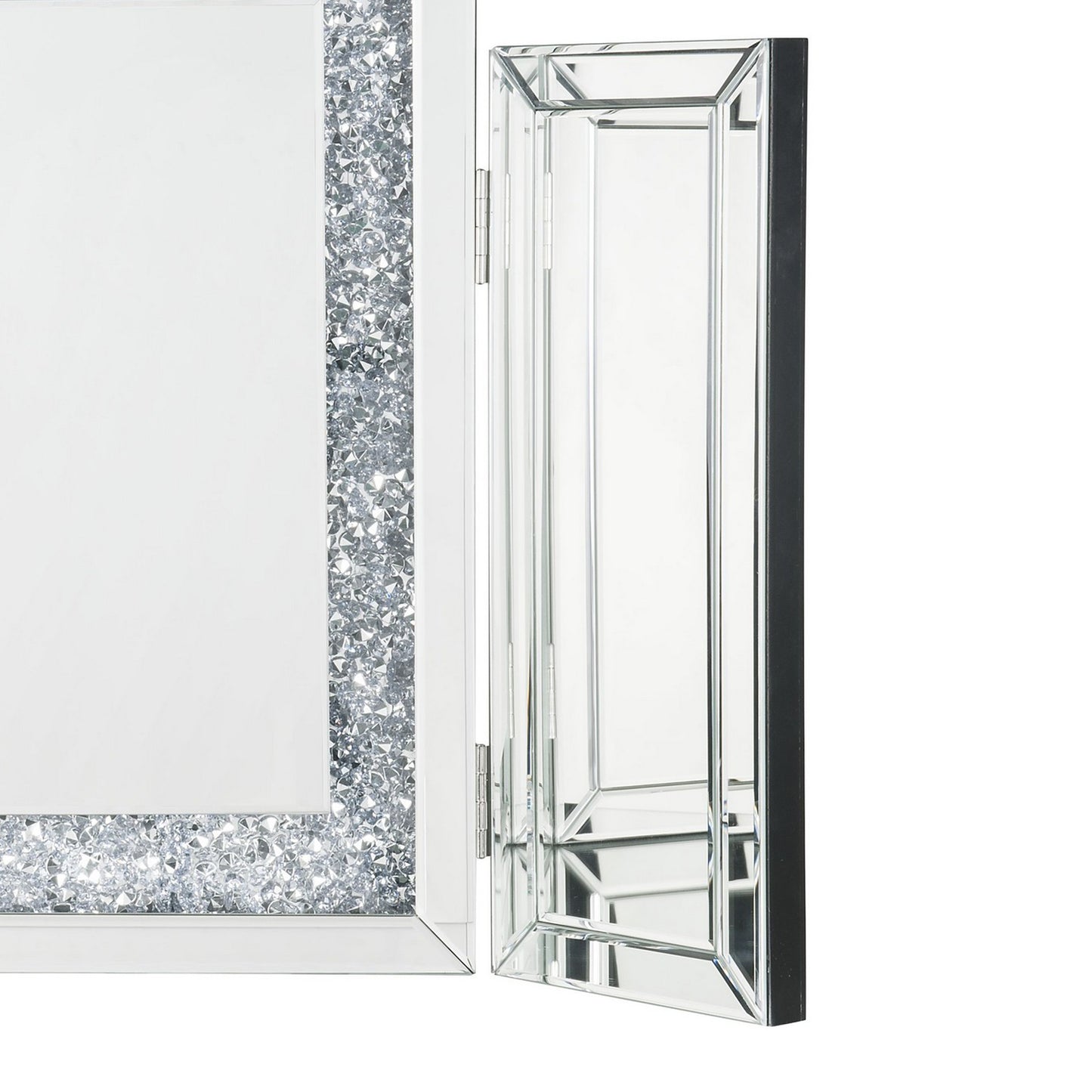 Tri Fold Mirror Panel Frame Accent Decor With Faux Diamond Silver