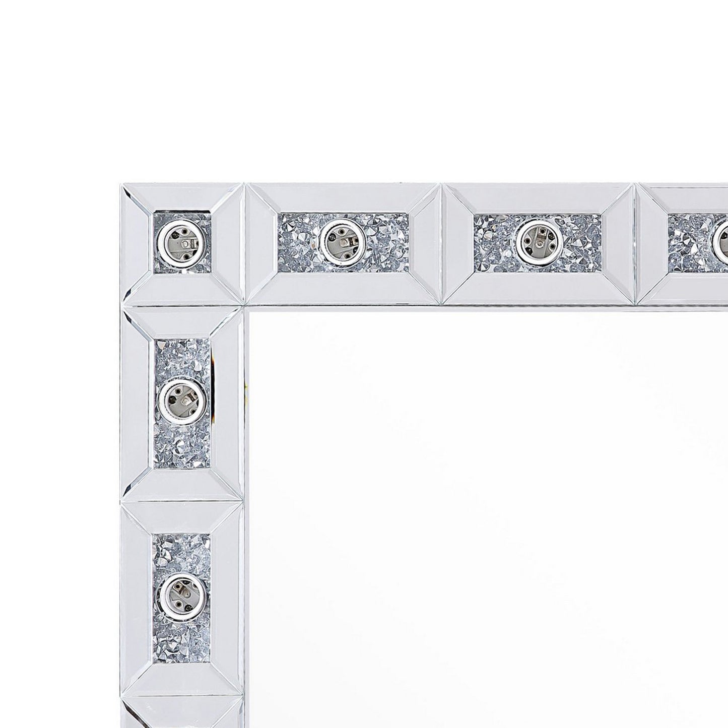 Mirror Panel Frame Wall Decor With Light Function And Faux Diamond Silver