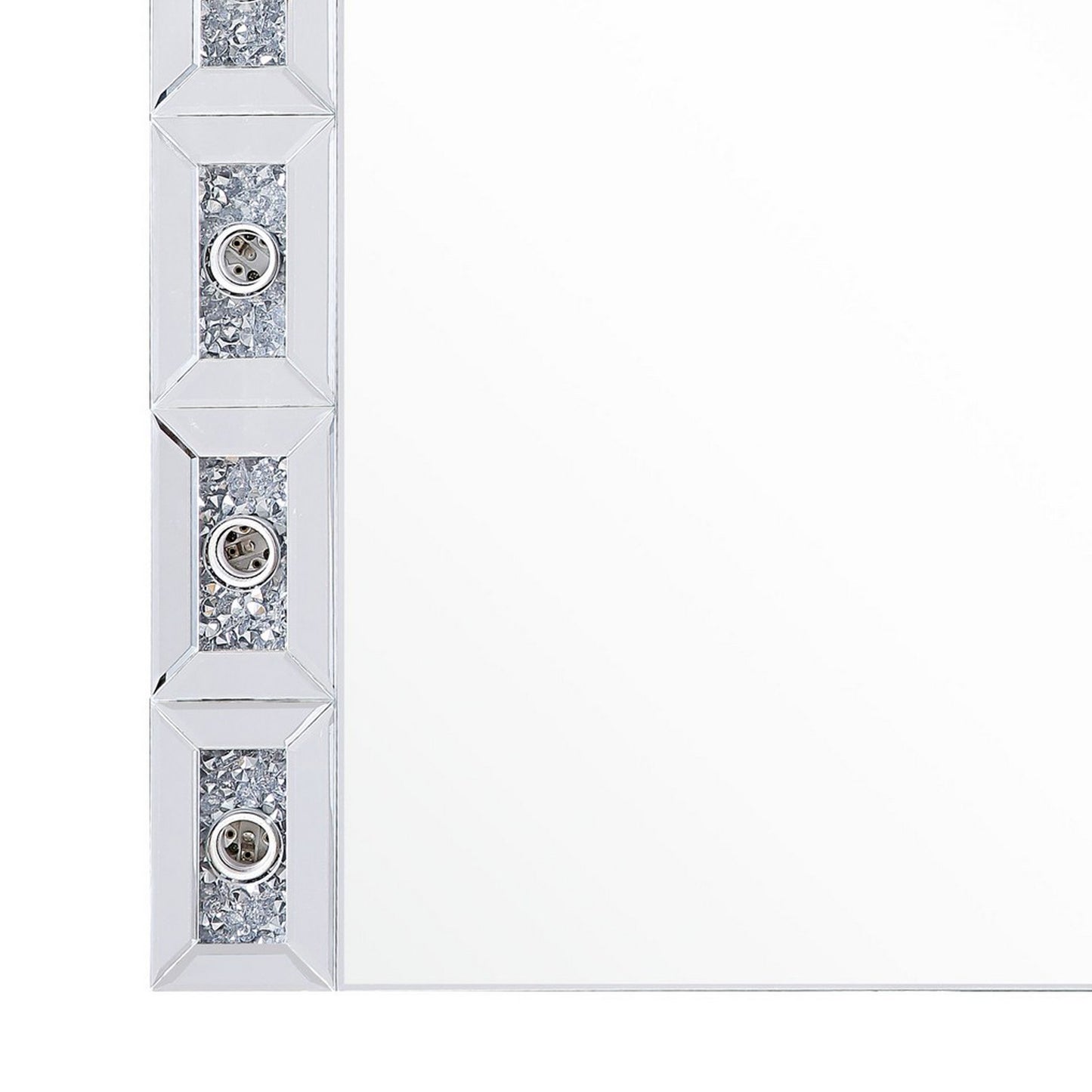 Mirror Panel Frame Wall Decor With Light Function And Faux Diamond Silver