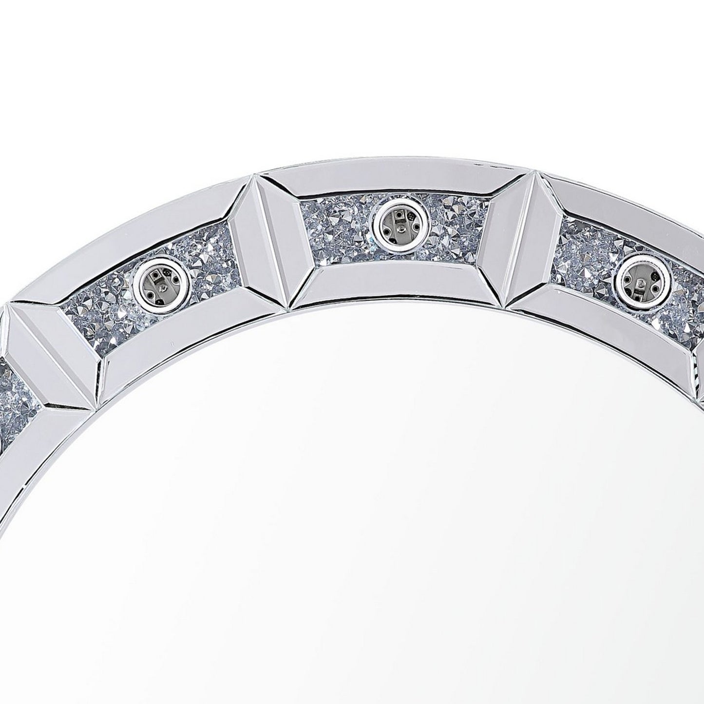 Round Mirror Panel Wall Decor With Light Function And Faux Diamond Silver