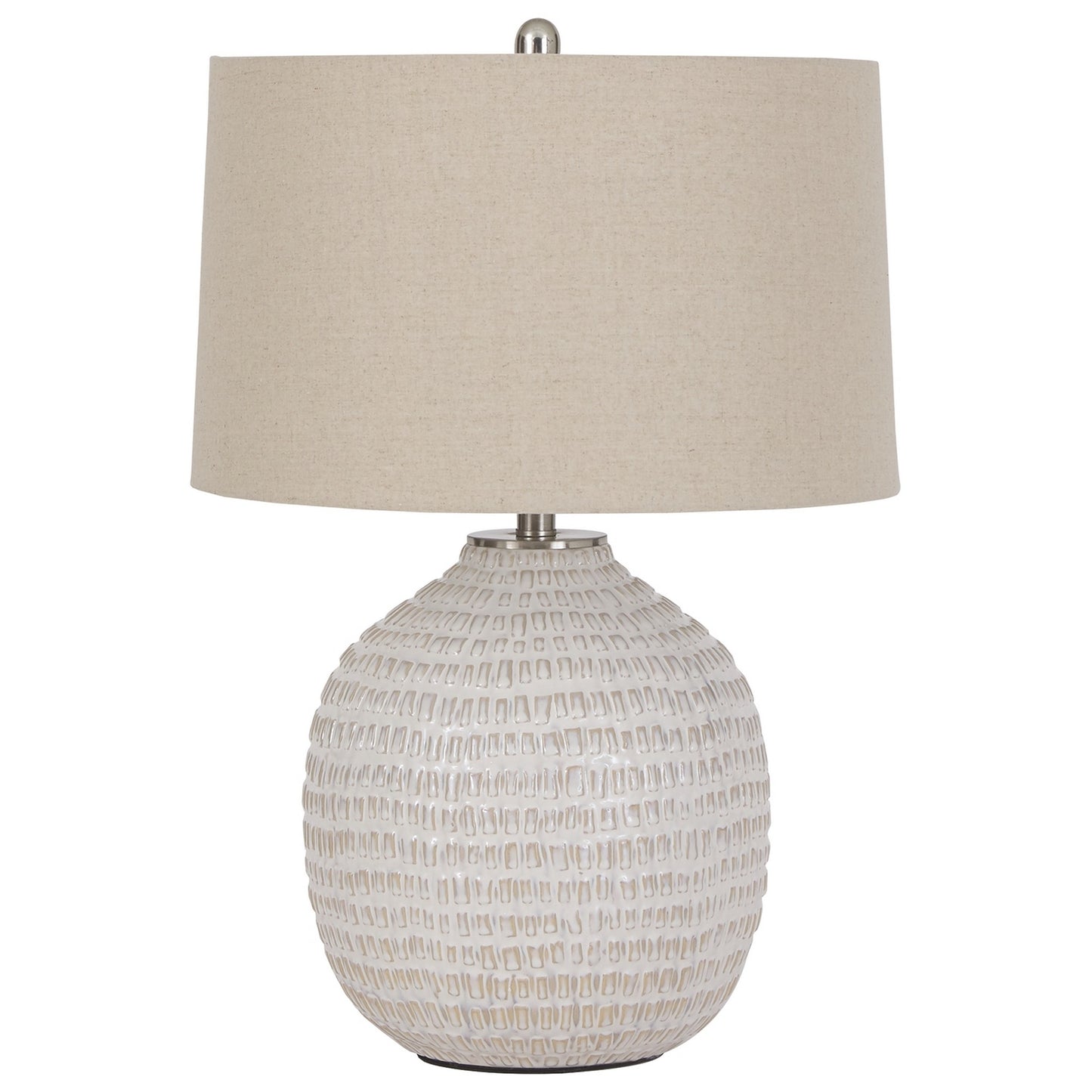 Textured Ceramic Frame Table Lamp with Fabric Shade Beige and White
