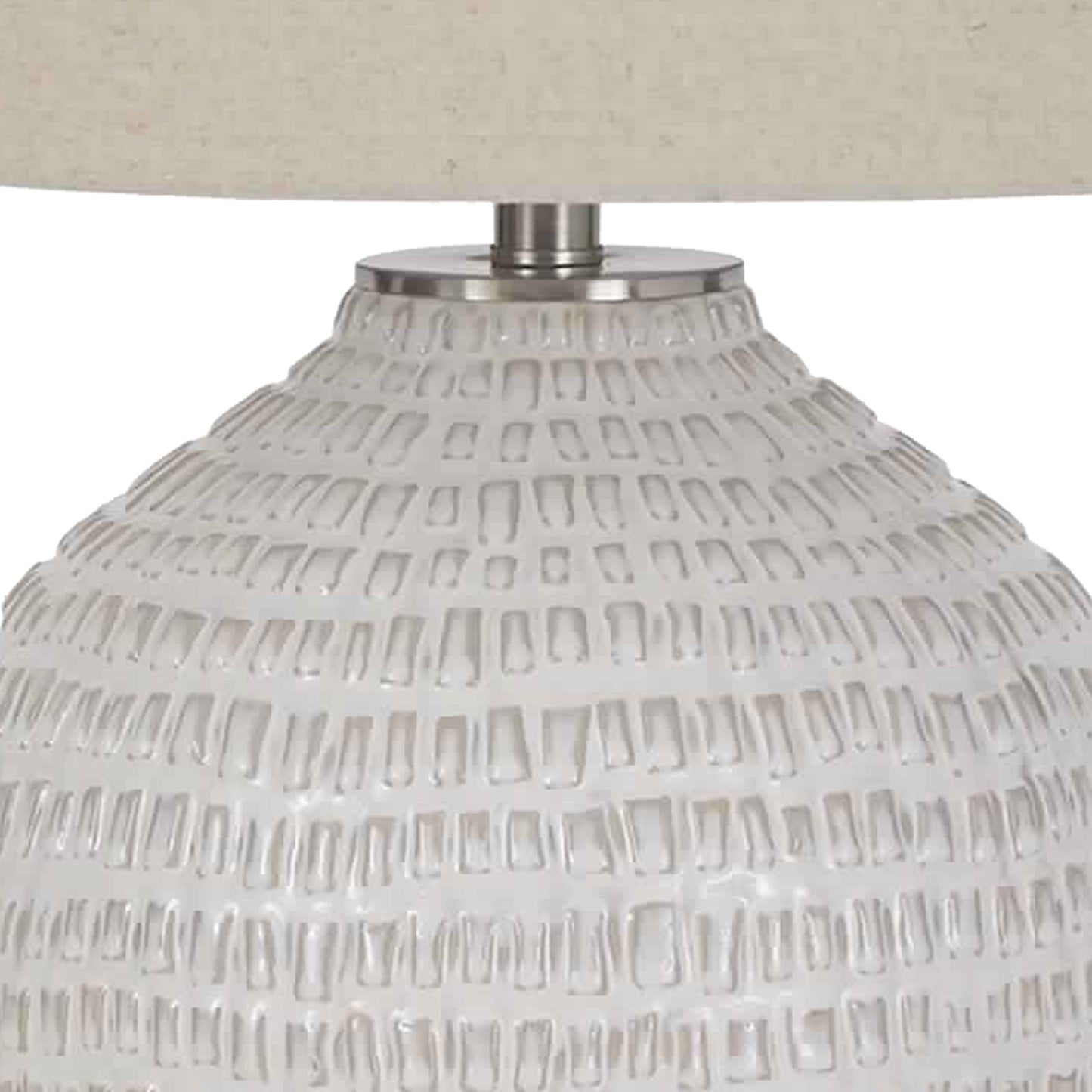 Textured Ceramic Frame Table Lamp with Fabric Shade Beige and White