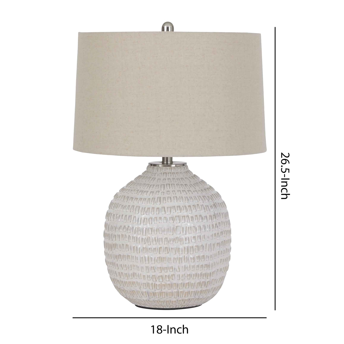 Textured Ceramic Frame Table Lamp with Fabric Shade Beige and White