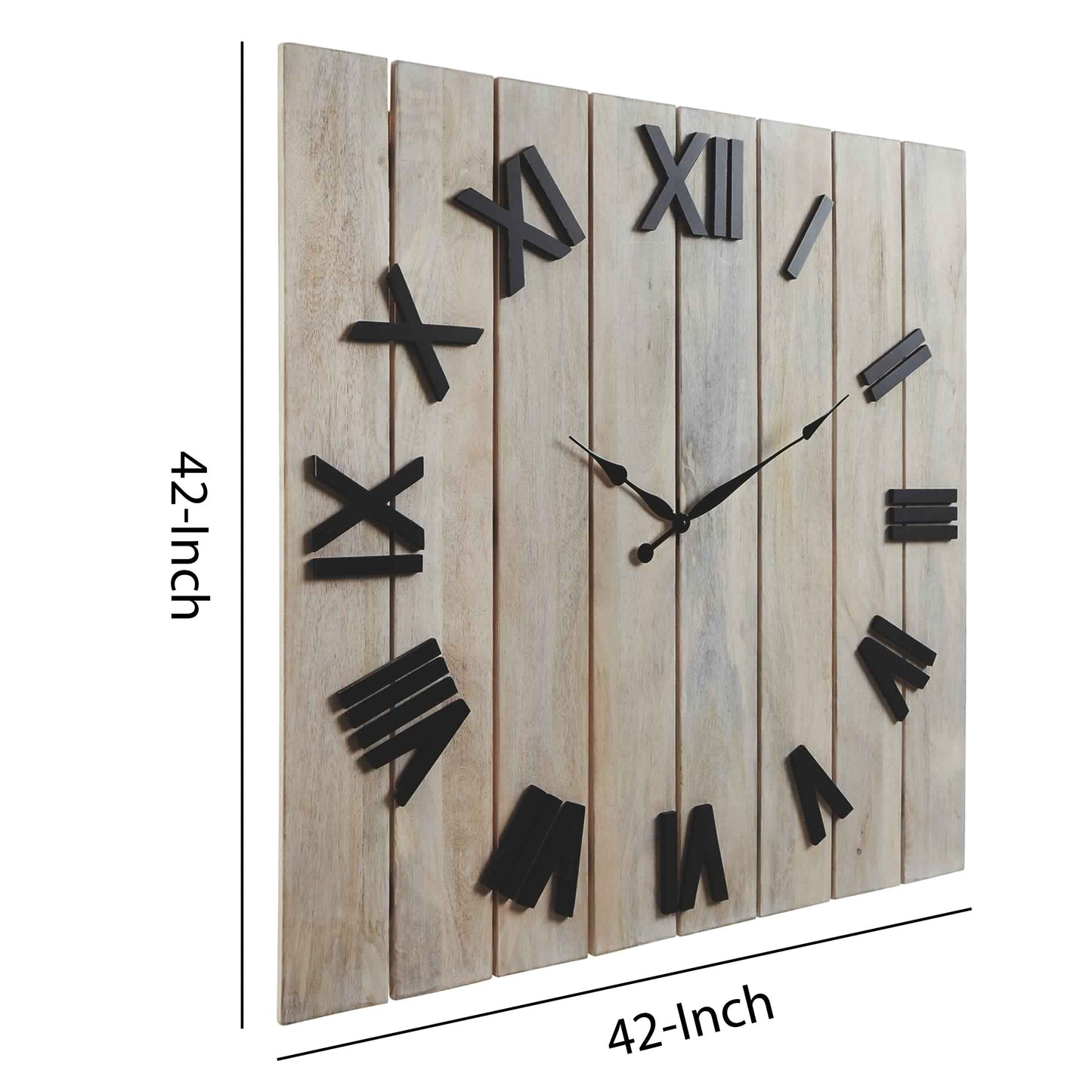 Square Wall Clock With Panel Wooden Backing Brown And Black