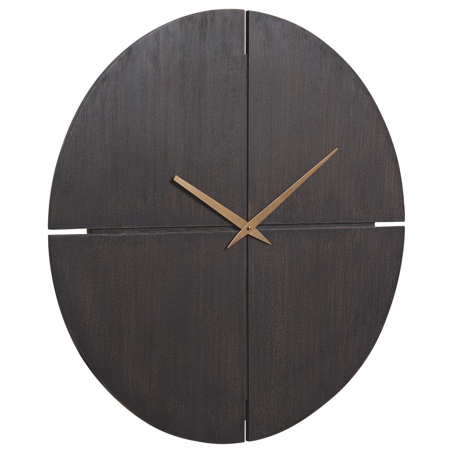 Round Wall Clock With Wooden Backing And Cut Out Design Brown And Gold