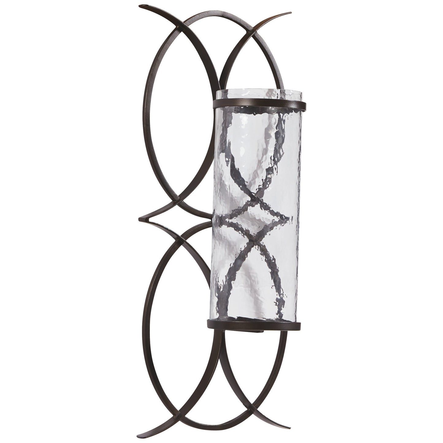 Scroll Design Metal Wall Sconce With Candle Holder Dark Bronze And Clear